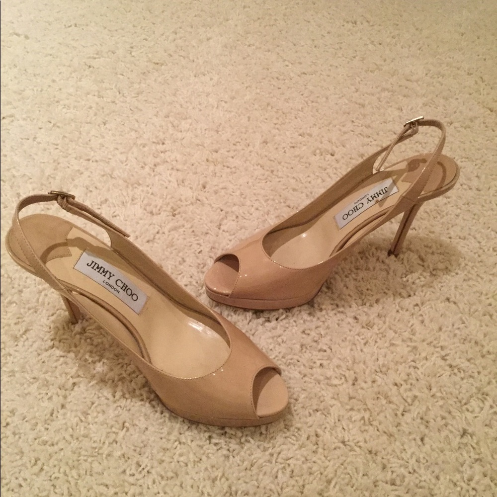 Jimmy Choo beige patent leather heels